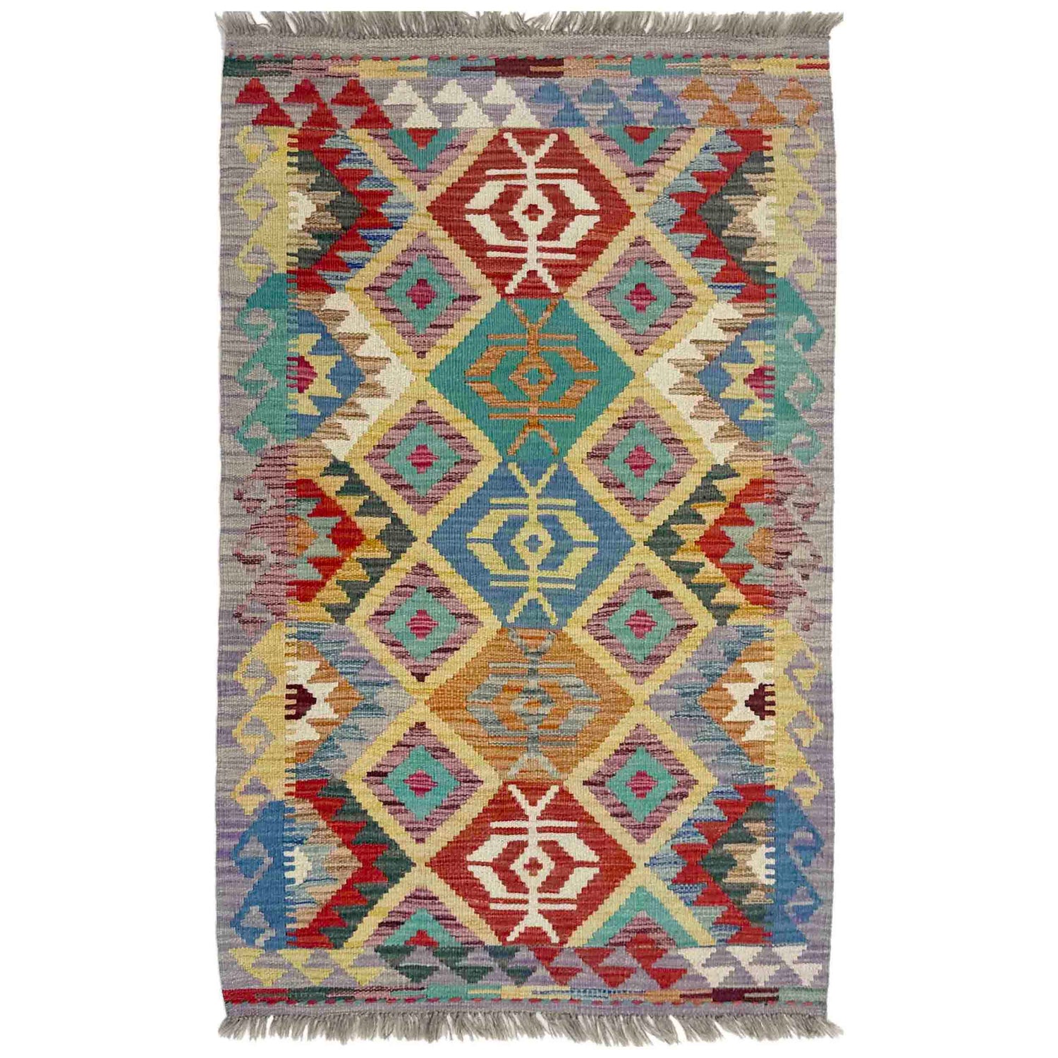 Handmade Turkish Design Wool Kilim 2' 7" x 4' 3" ft / 79 x 129 cm - No. Y39381