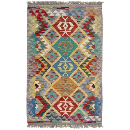 Handmade Turkish Design Wool Kilim 2' 7" x 4' 3" ft / 79 x 129 cm - No. Y39381