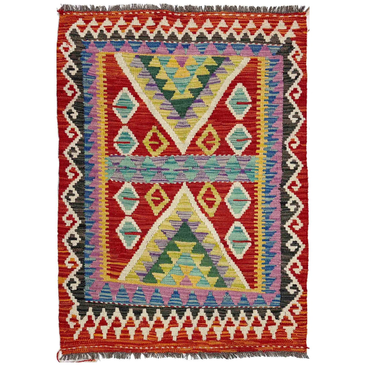Hand Knotted Flatweave Kilim 2' 9" x 3' 11" ft / 85 x 120 cm - No. Y39386