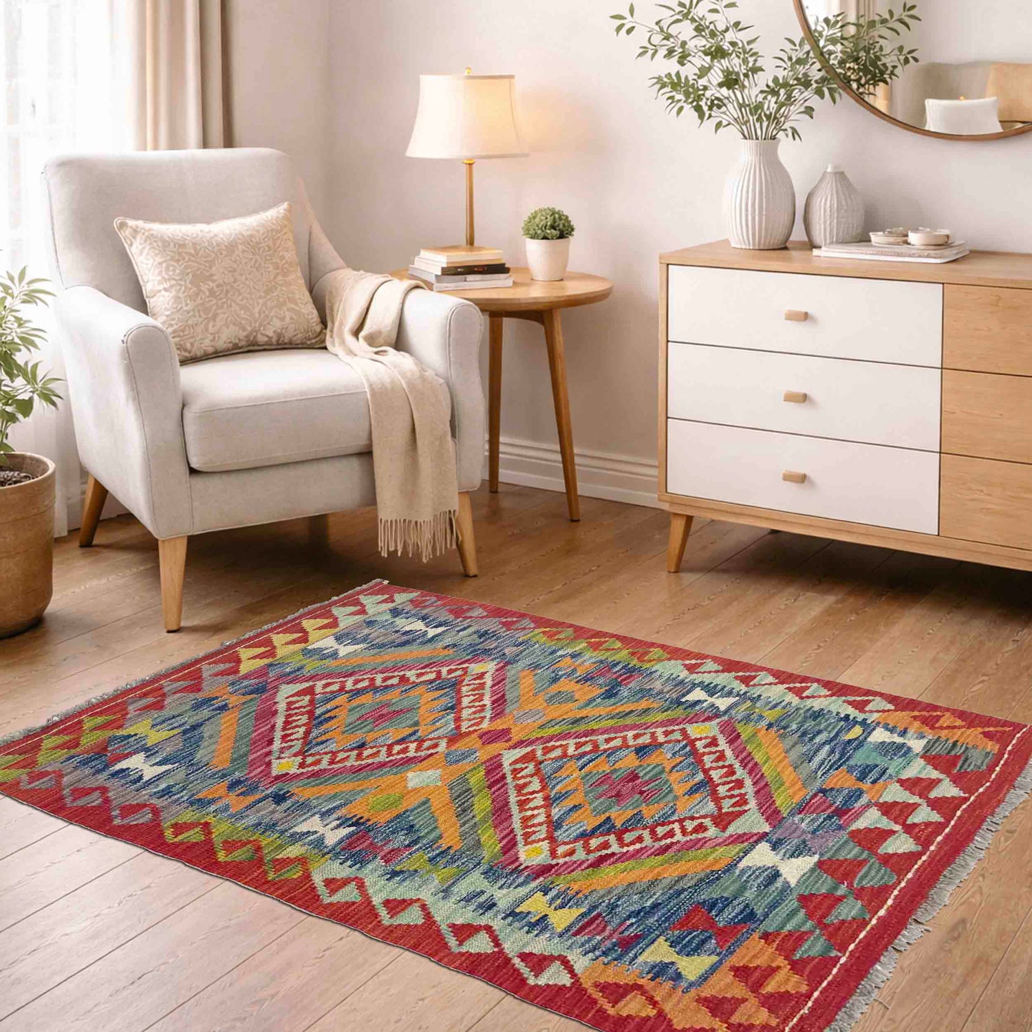 Handmade Afghan Vegetable Kilim 2' 9" x 4' 0" ft / 83 x 122 cm - No. Y39389