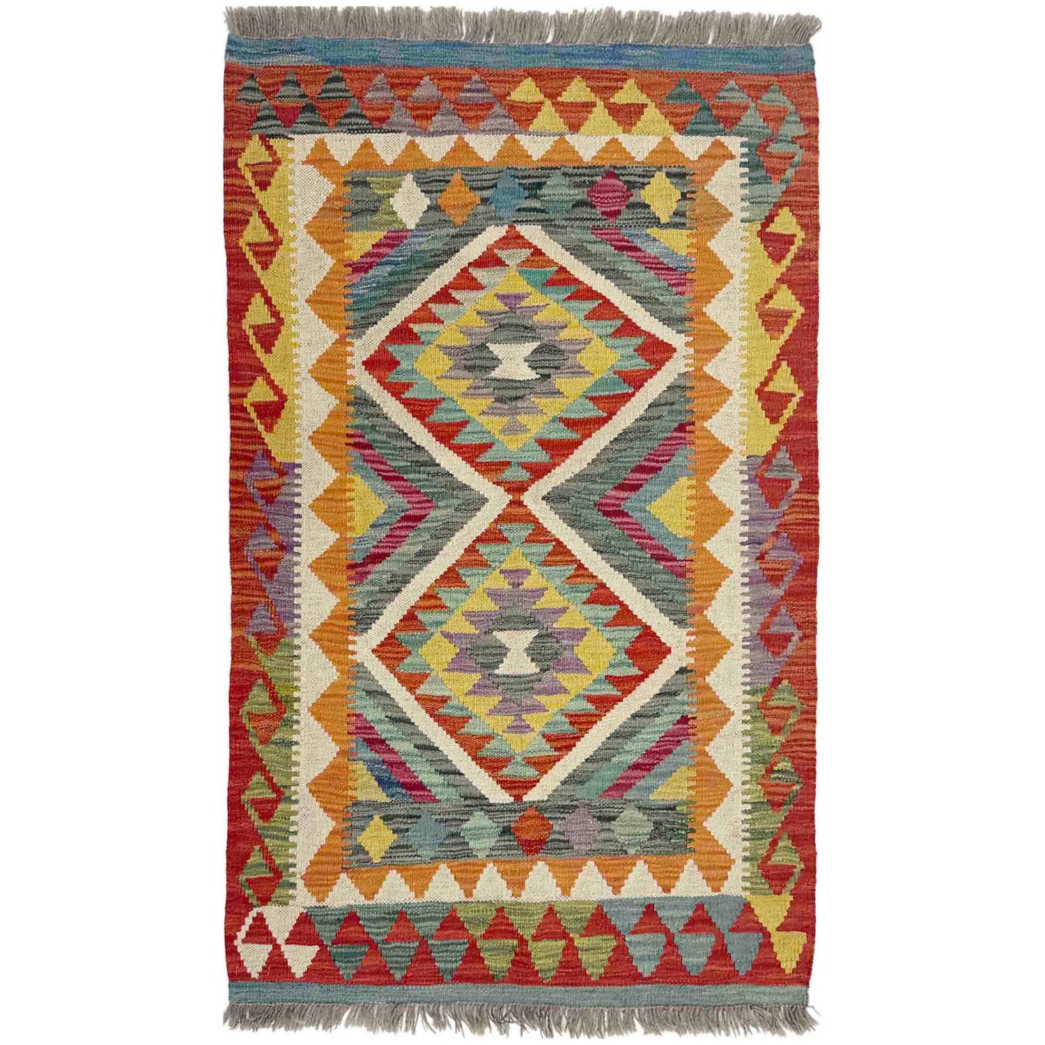 Hand Made Afghan Kilim 2' 9" x 4' 1" ft / 84 x 124 cm - No. Y39390