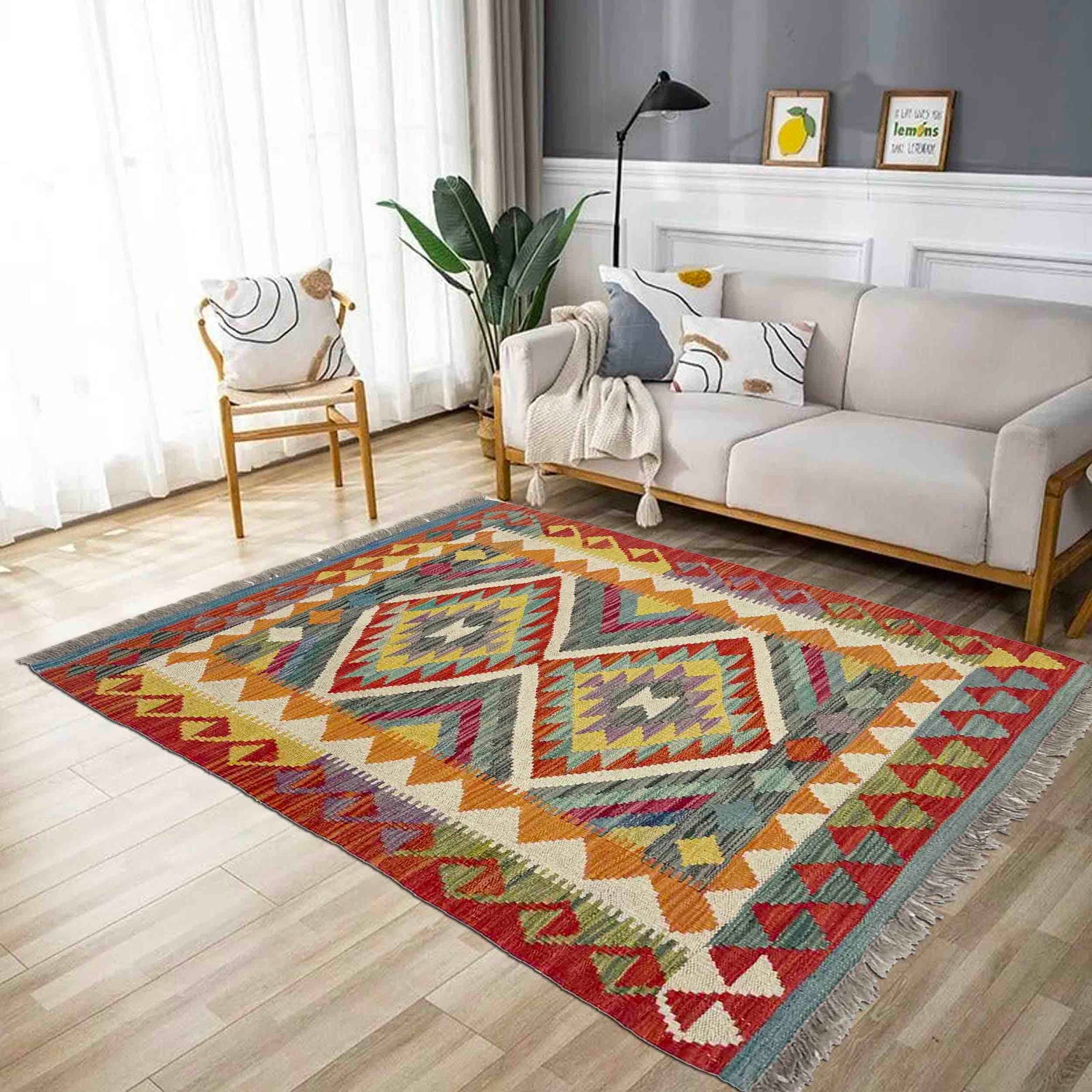 Hand Made Afghan Kilim 2' 9" x 4' 1" ft / 84 x 124 cm - No. Y39390