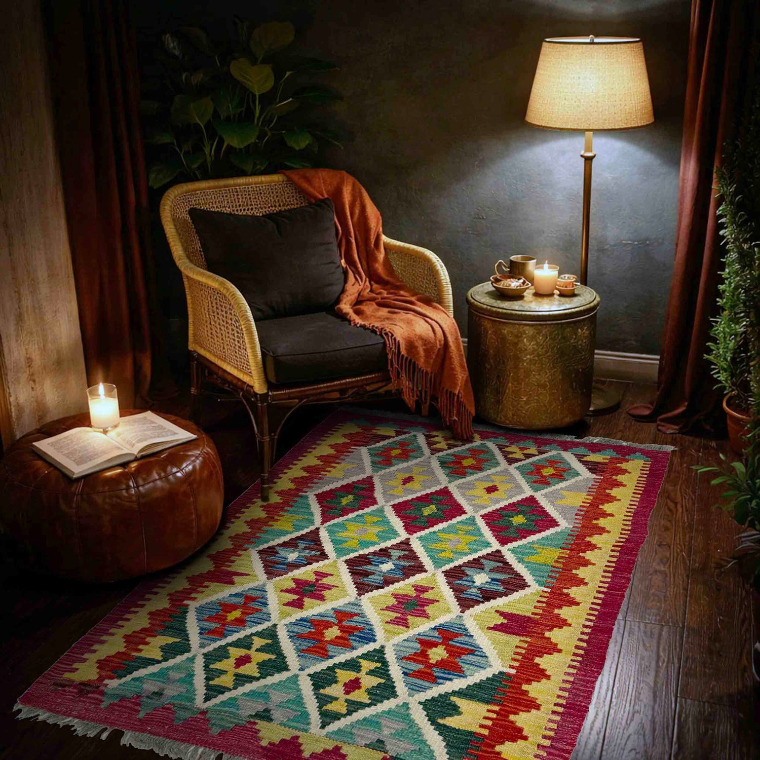Multi Color ful Flat-Weave Wool Kilim 2' 9" x 3' 7" ft / 84 x 110 cm - No. Y39392