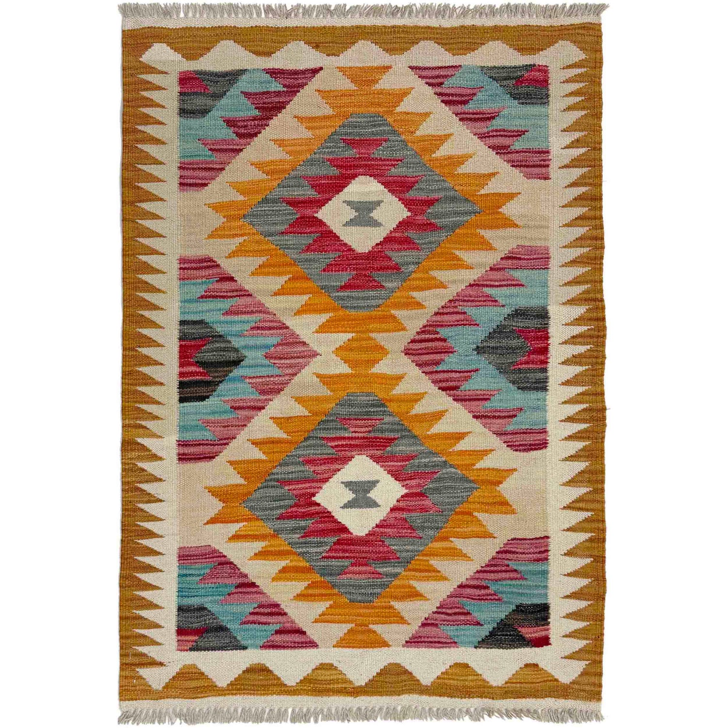 Multi Color ful Flat-Weave Wool Kilim 2' 7" x 3' 10" ft / 78 x 118 cm - No. Y39393