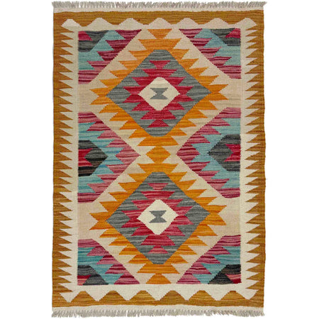 Multi Color ful Flat-Weave Wool Kilim 2' 7" x 3' 10" ft / 78 x 118 cm - No. Y39393