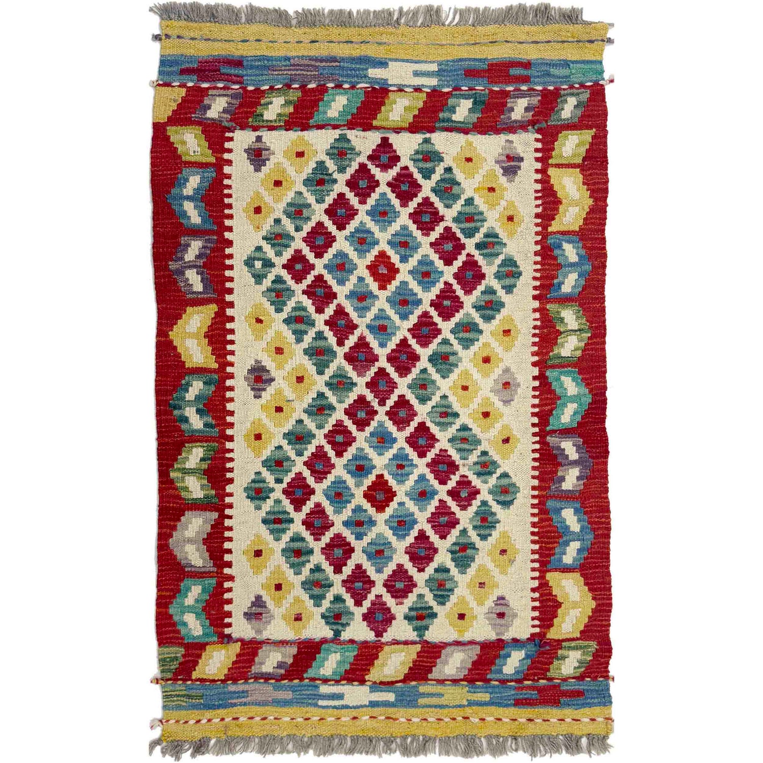 Hand Knotted Afghan Style Kilim 2' 7" x 4' 0" ft / 79 x 122 cm - No. Y39396