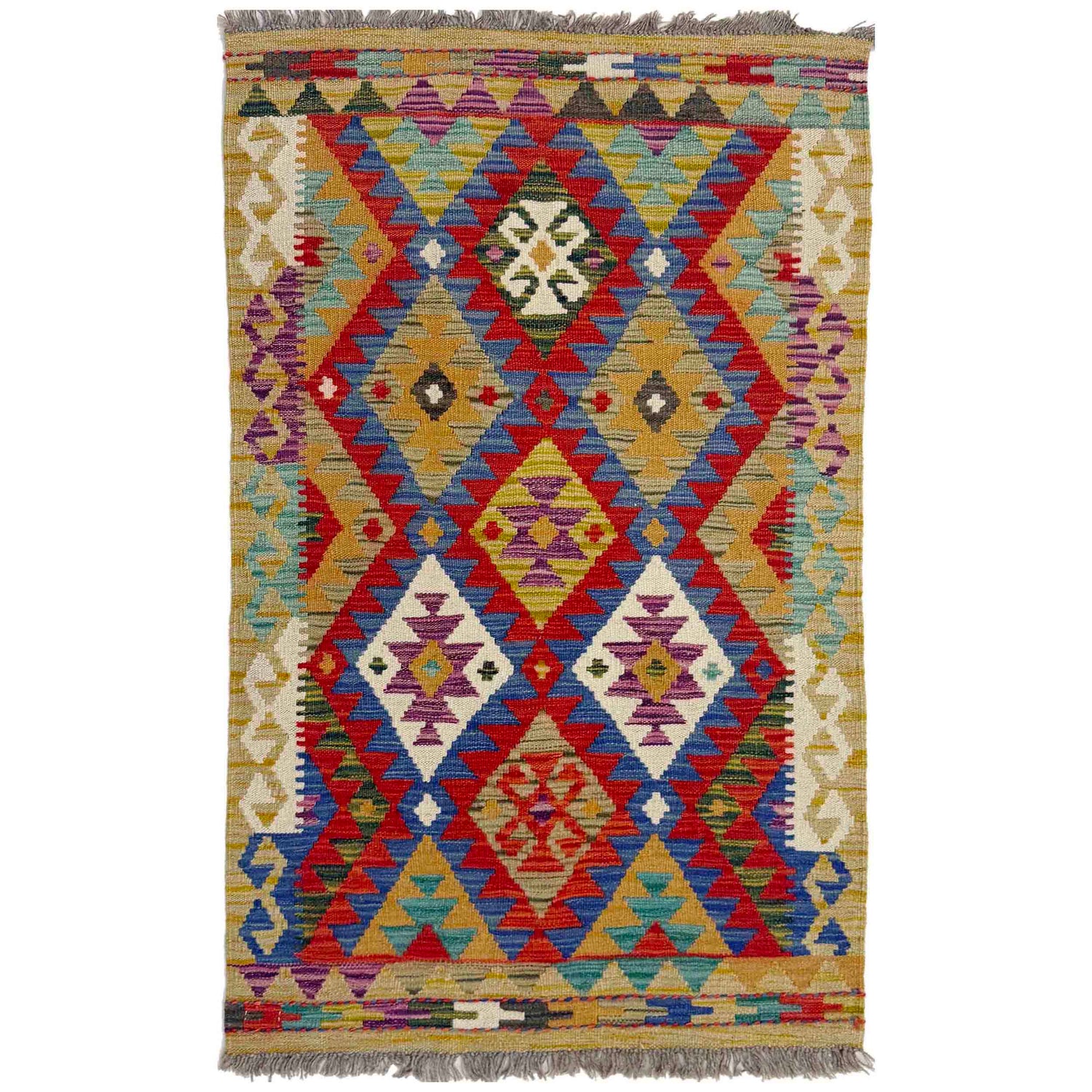 Hand Woven Wool Kelim 2' 7" x 4' 4" ft / 80 x 132 cm - No. Y39399