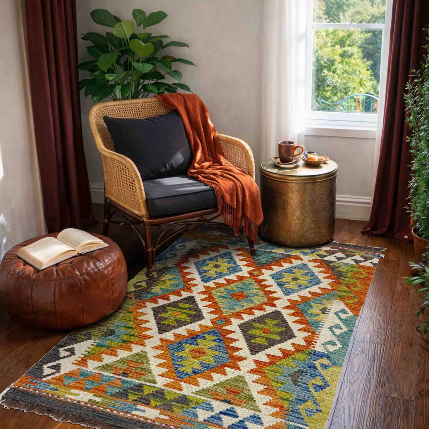 Handmade Turkish Design Wool Kilim 2' 5" x 4' 1" ft / 74 x 125 cm - No. Y39400