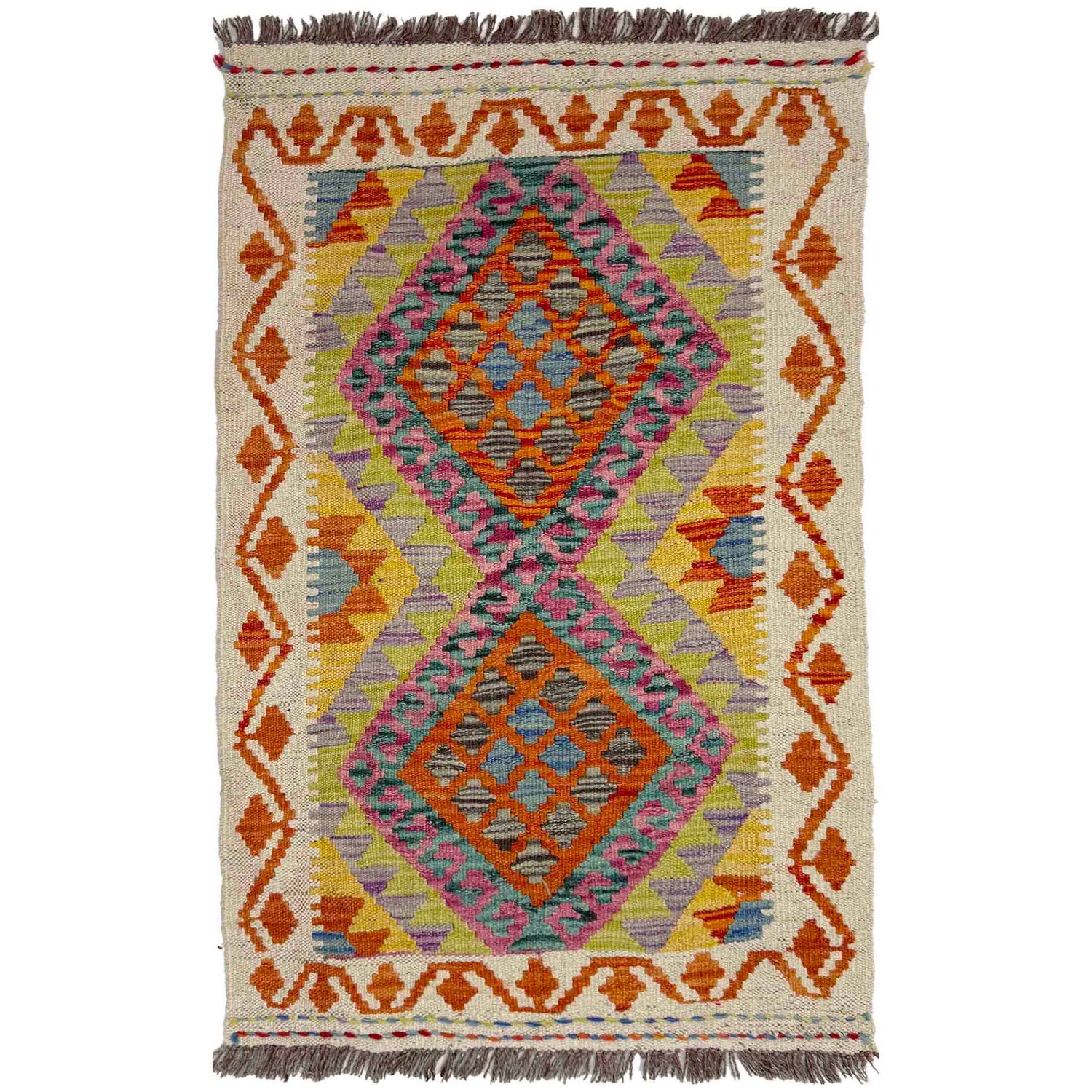 Hand Made Afghan Kilim 2' 1" x 3' 6" ft / 63 x 106 cm - No. Y39401