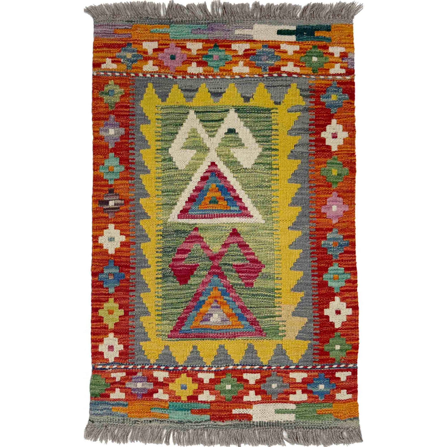 Handmade Vegetable Kelim 1' 11" x 2' 11" ft / 58 x 90 cm - No. Y39410