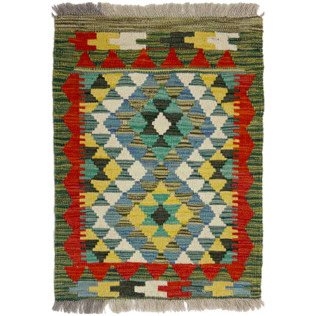 Hand Knotted Afghan Style Kilim 1' 11" x 2' 9" ft / 58 x 83 cm - No. Y39413