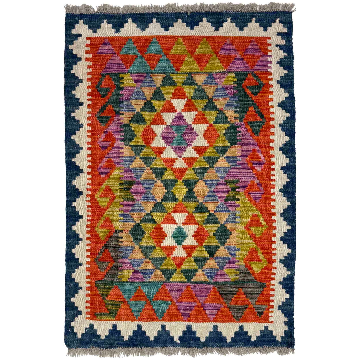 Hand Woven Wool Kelim 2' 0" x 2' 11" ft / 62 x 89 cm - No. Y39414