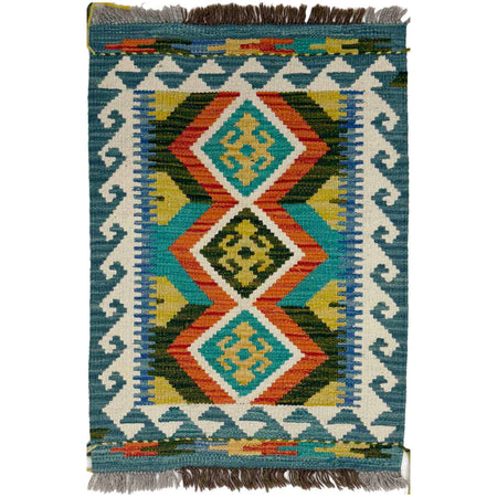 Handmade Turkish Design Wool Kilim 1' 11" x 2' 8" ft / 59 x 82 cm - No. Y39417