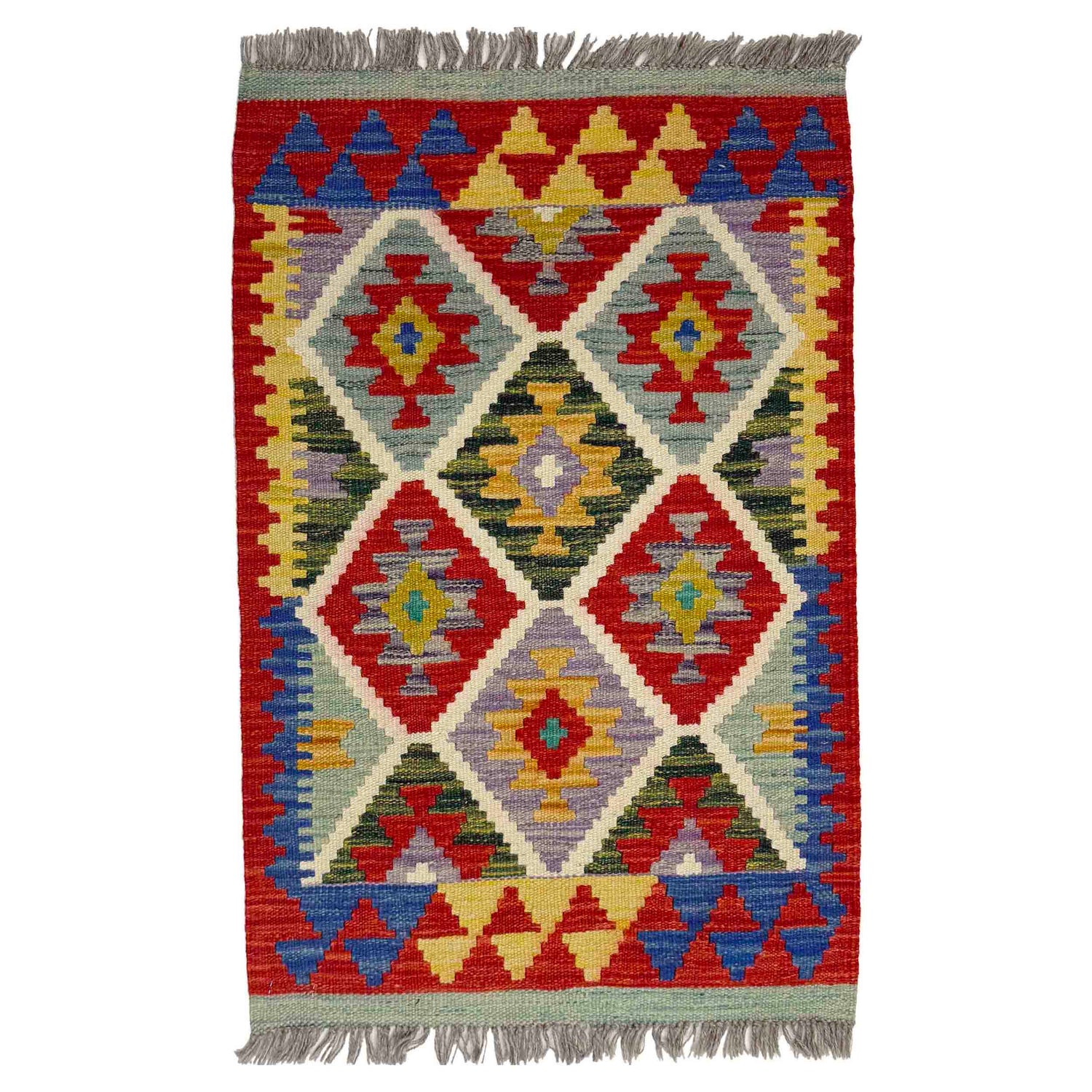Handmade Afghan Vegetable Kilim 2' 0" x 3' 1" ft / 61 x 93 cm - No. Y39423