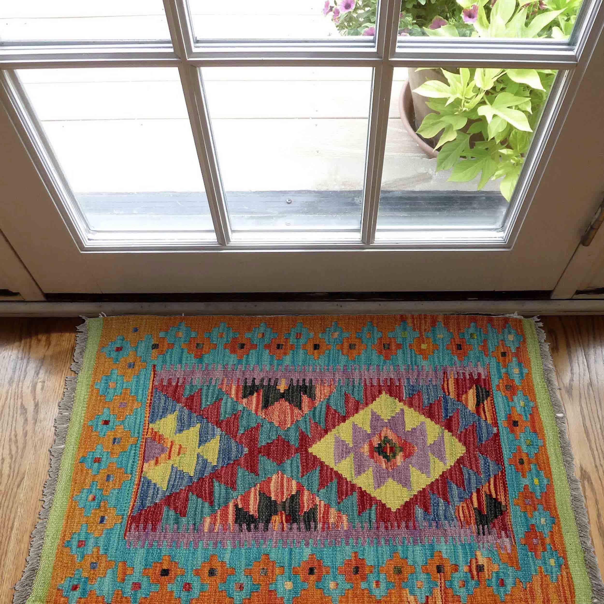 Turkish Handmade Vegetable Kilim Rug in Multi Wool Style. – ALLRUGO