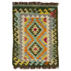 Multi Color ful Flat-Weave Wool Kilim 2' 0" x 2' 9" ft / 60 x 85 cm - No. Y39426