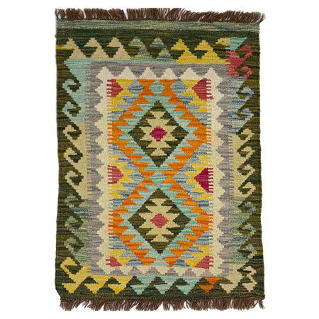 Multi Color ful Flat-Weave Wool Kilim 2' 0" x 2' 9" ft / 60 x 85 cm - No. Y39426