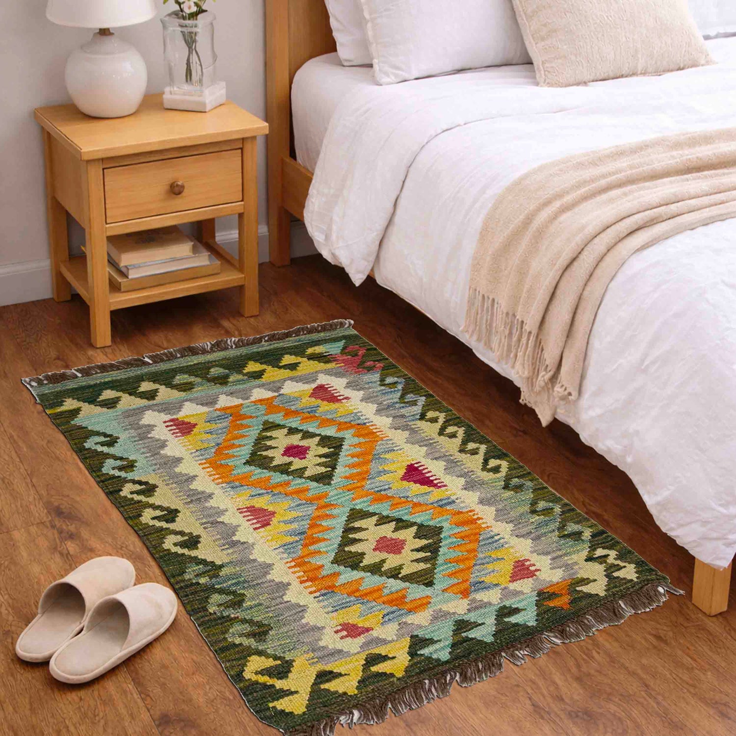 Multi Color ful Flat-Weave Wool Kilim 2' 0" x 2' 9" ft / 60 x 85 cm - No. Y39426