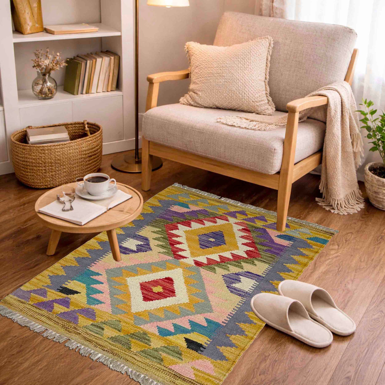 Hand Knotted Afghan Style Kilim 2' 2" x 2' 11" ft / 65 x 88 cm - No. Y39429
