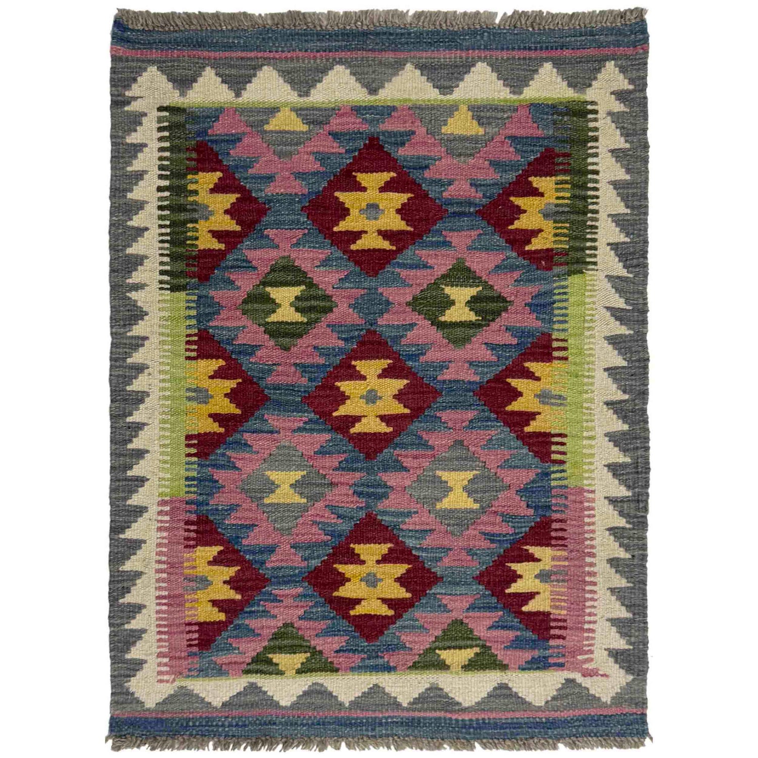 Multi Color ful Flat-Weave Wool Kilim 2' 1" x 2' 10" ft / 63 x 87 cm - No. Y39430
