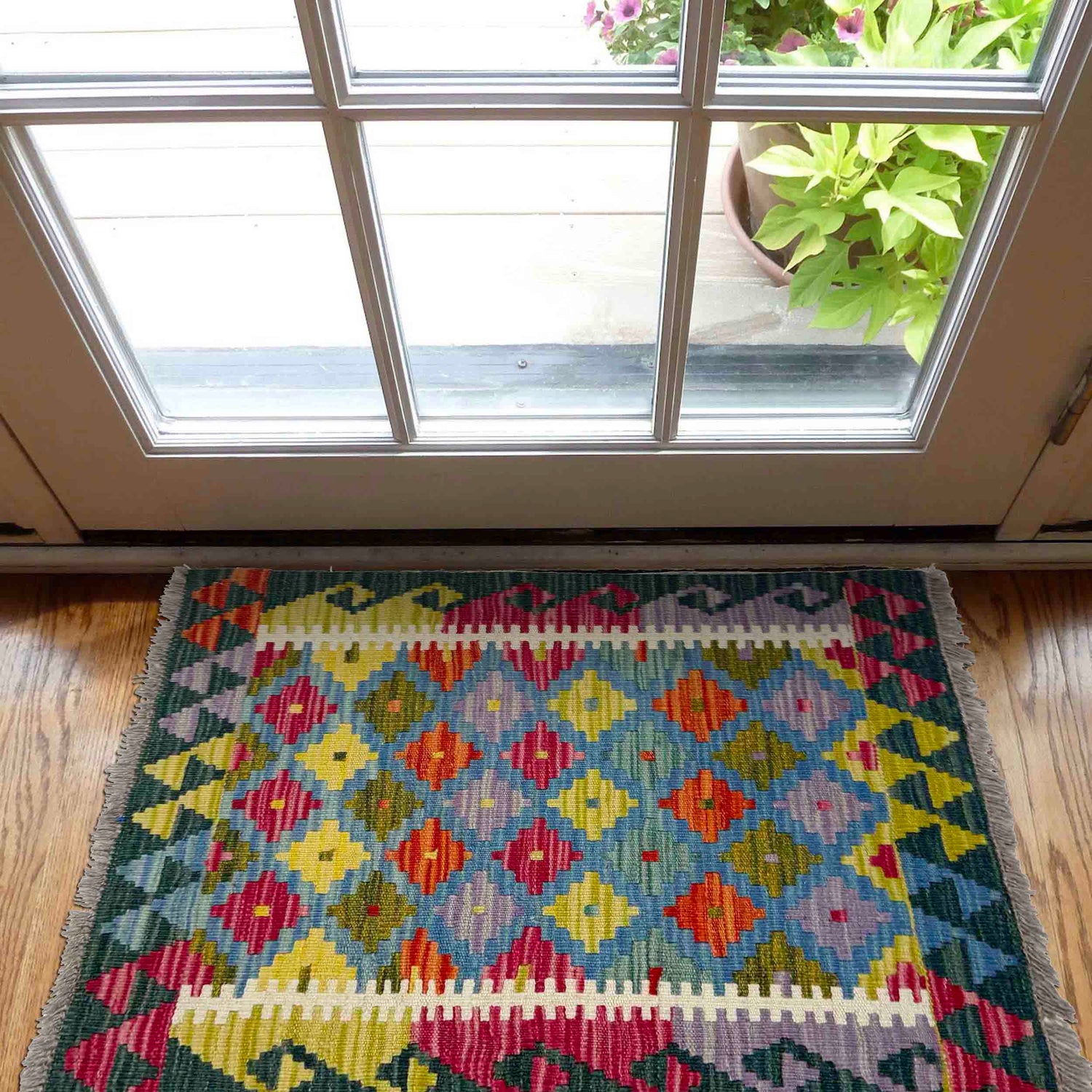Hand Woven Wool Kelim 2' 0" x 2' 7" ft / 60 x 80 cm - No. Y39431