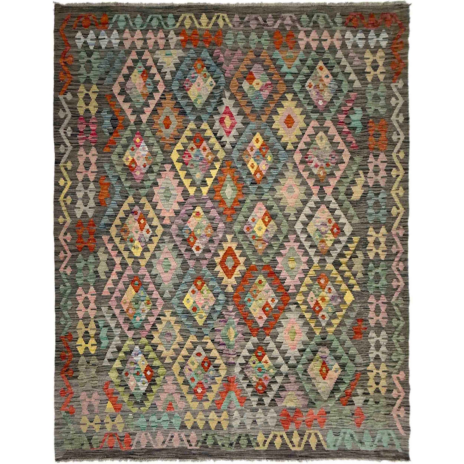 Hand Knotted Afghan Style Kilim 6' 0" x 7' 8" ft / 183 x 233 cm - No. Y39437