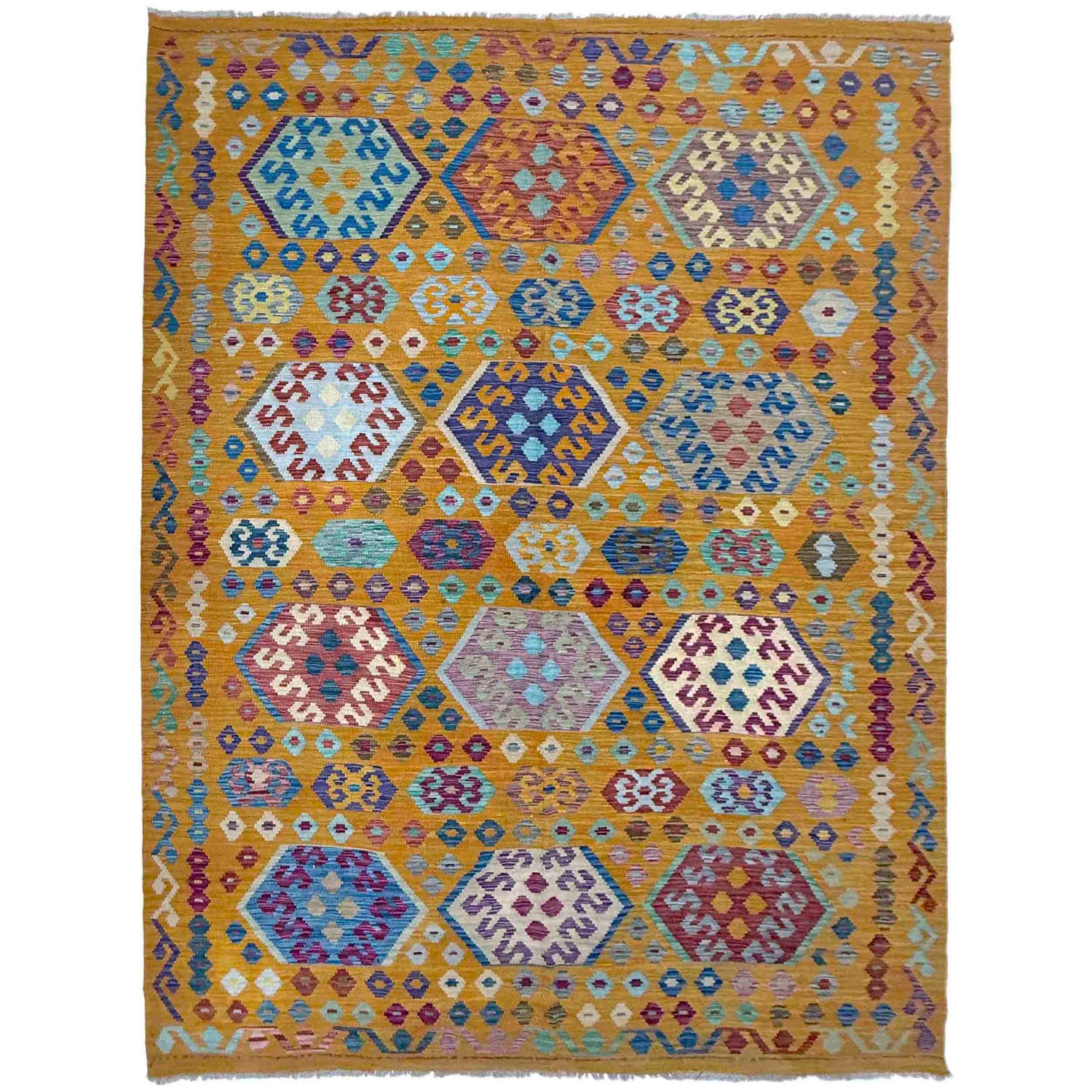 Handmade Afghan Vegetable Kilim 6' 7" x 9' 10" ft / 200 x 300 cm - No. Y39439