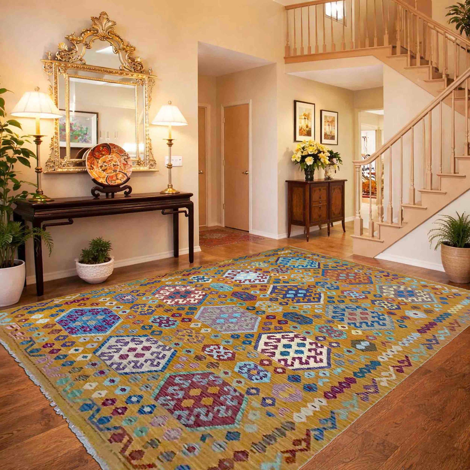 Handmade Afghan Vegetable Kilim 6' 7" x 9' 10" ft / 200 x 300 cm - No. Y39439