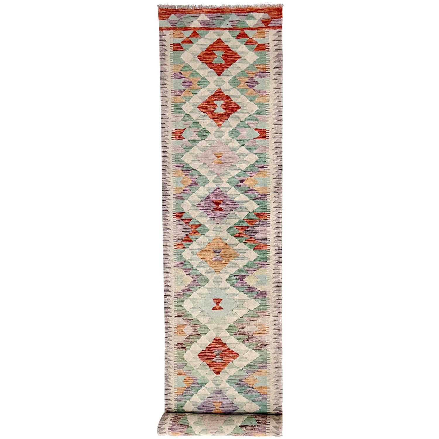 Hand Woven Wool Kelim Runner 2' 7" x 15' 11" ft / 80 x 486 cm - No. Y39440