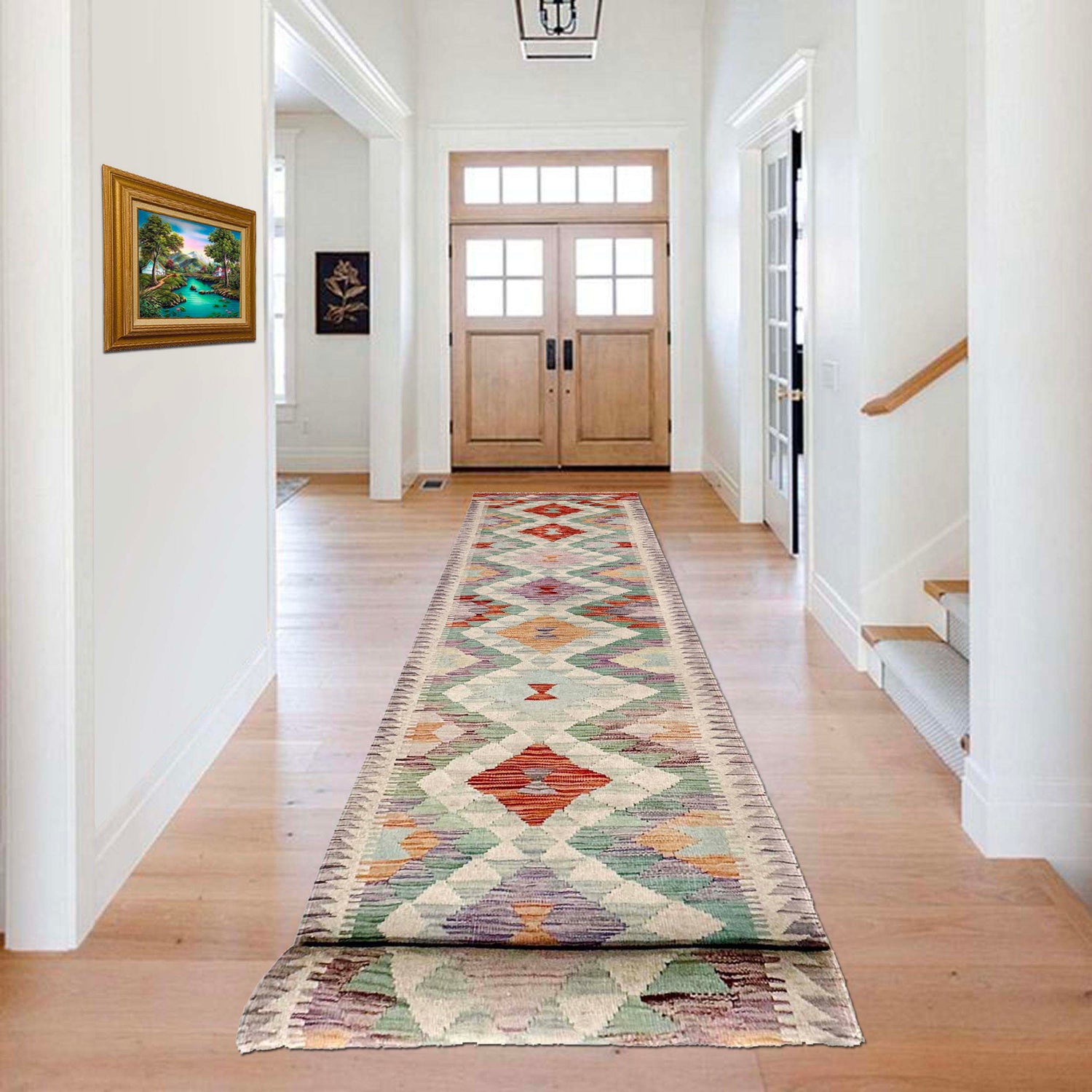 Hand Woven Wool Kelim Runner 2' 7" x 15' 11" ft / 80 x 486 cm - No. Y39440