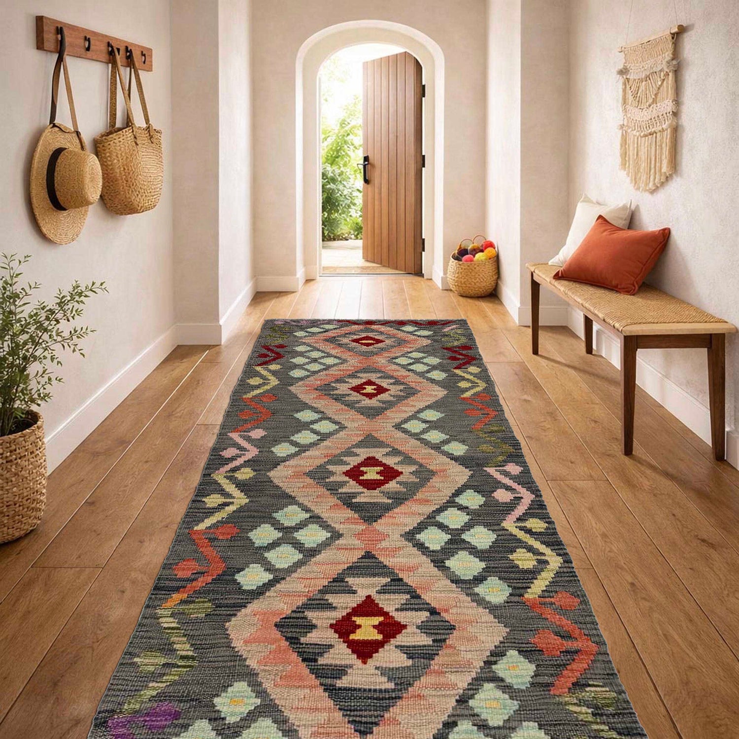 Handmade Turkish Design Wool Kilim Runner 2' 3" x 7' 2" ft / 69 x 219 cm - No. Y39441
