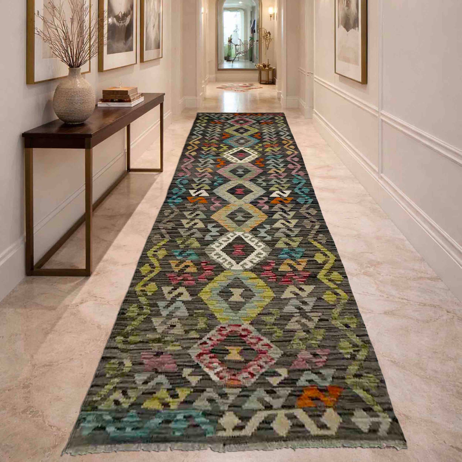 Handmade Afghan Vegetable Kilim Runner 2' 8" x 9' 9" ft / 82 x 297 cm - No. Y39442