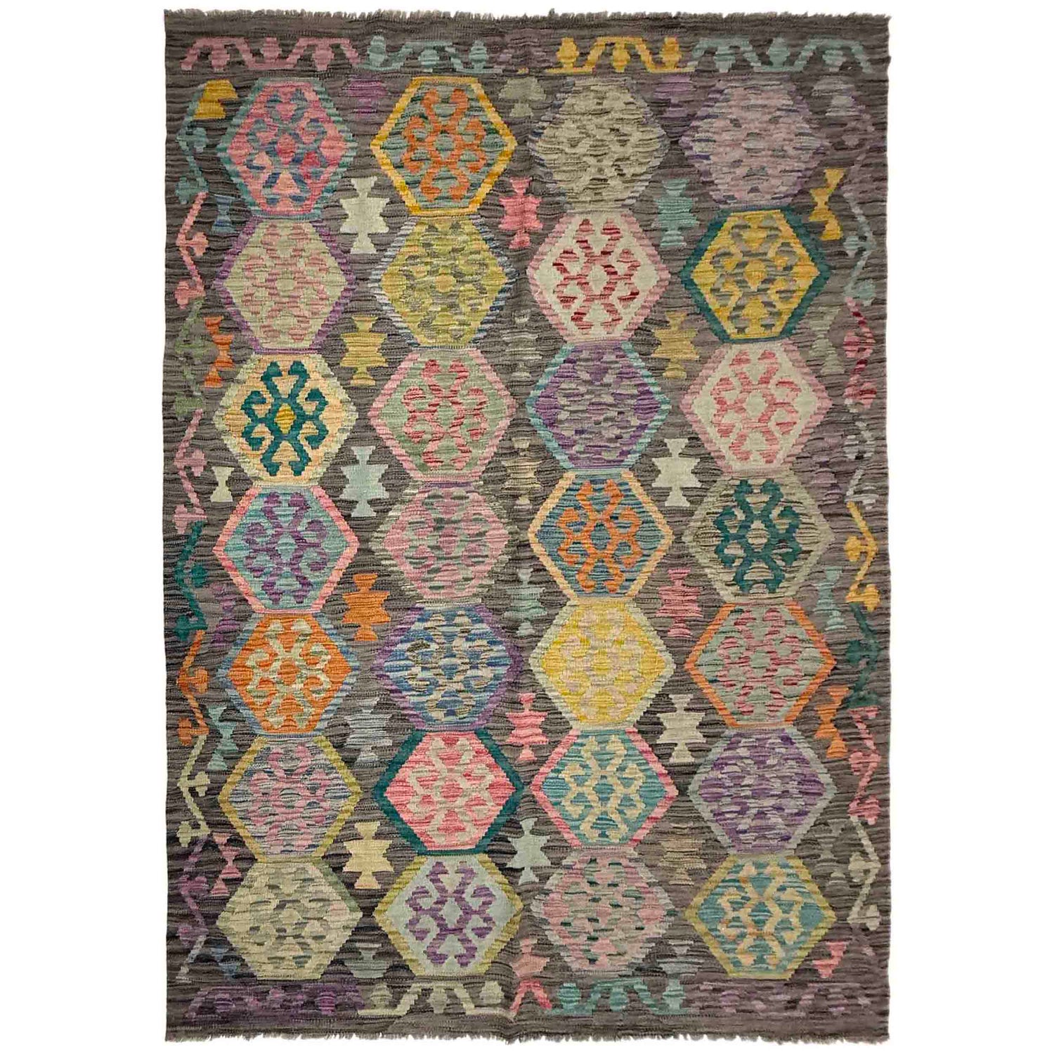 Hand Woven Wool Kelim 5' 9" x 8' 1" ft / 176 x 246 cm - No. Y39443