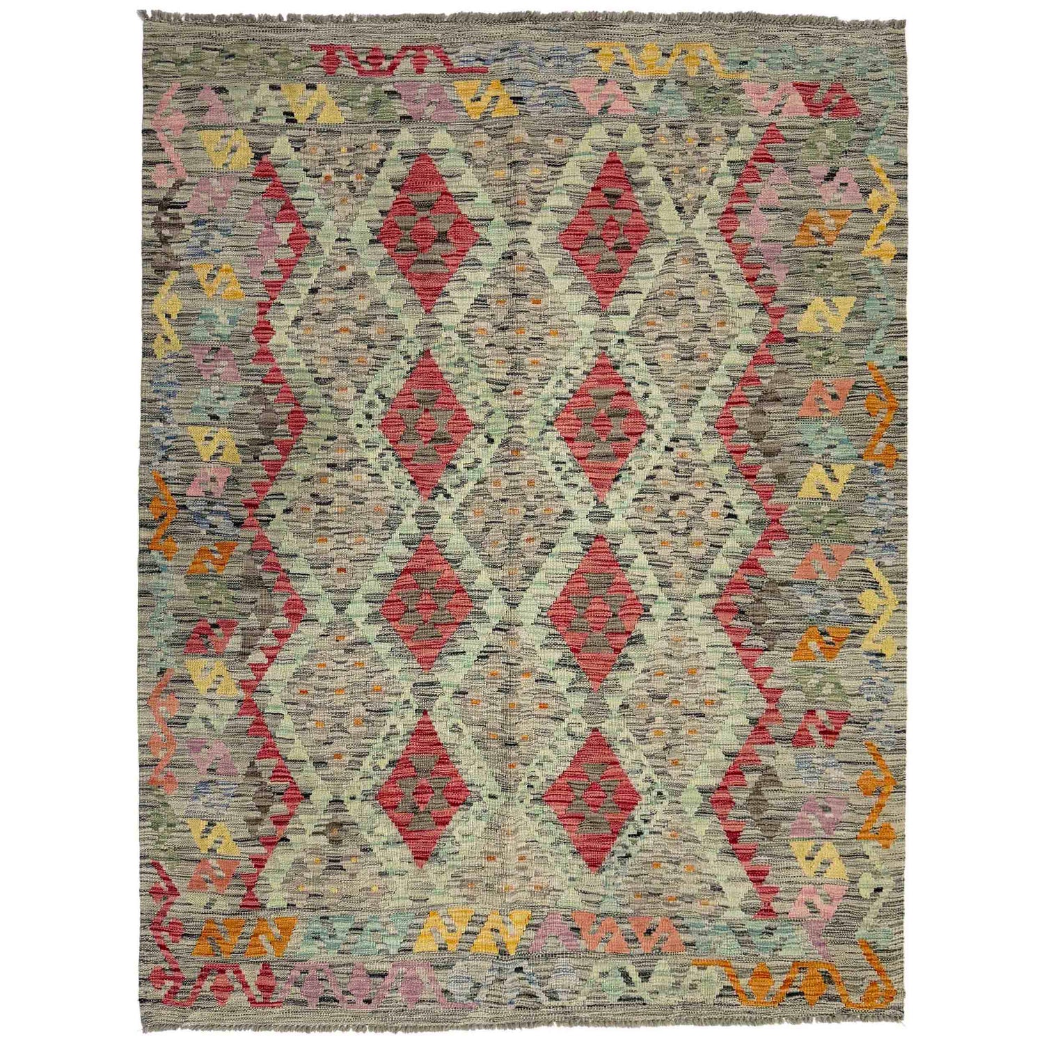 Hand Woven Wool Kelim 5' 1" x 6' 6" ft / 155 x 198 cm - No. Y39444