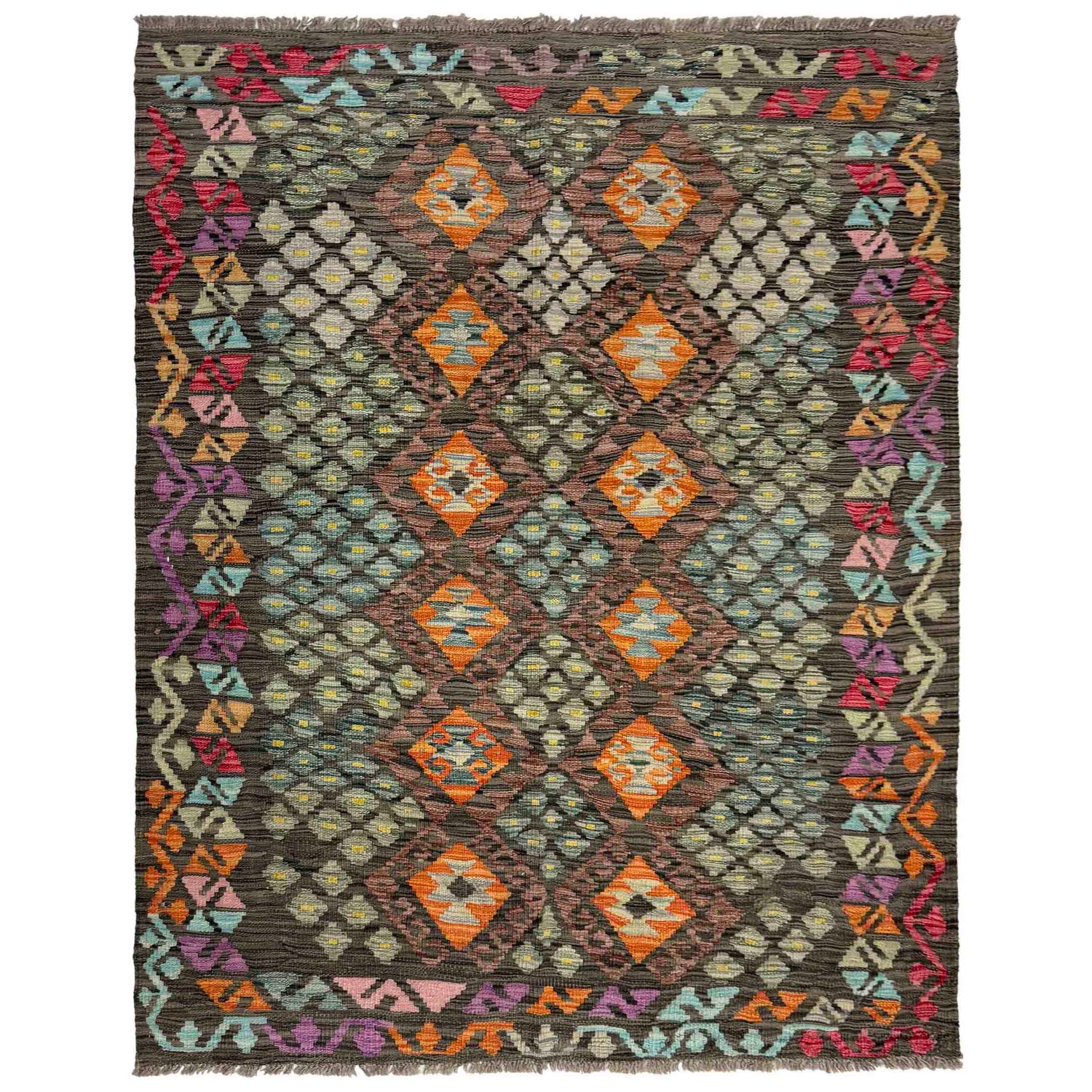 Hand Woven Wool Kelim 4' 3" x 5' 10" ft / 130 x 179 cm - No. Y39451