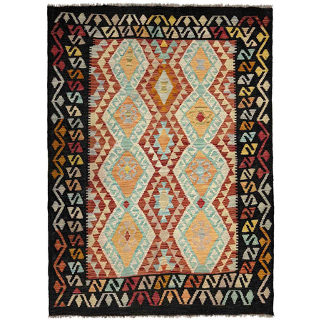 Handmade Turkish Design Wool Kilim 4' 2" x 6' 2" ft / 127 x 189 cm - No. Y39452