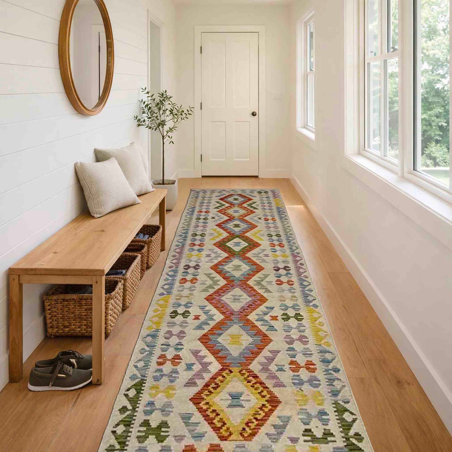 Hand Made Afghan Kilim Runner 2' 6" x 9' 8" ft / 77 x 294 cm - No. Y39453
