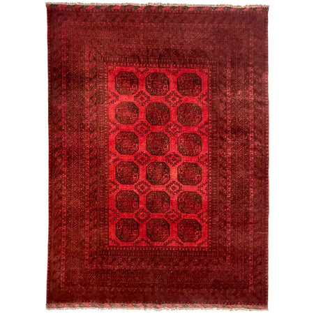Red Afghan Filpa Area Rug - Handmade Oriental Wool Carpet 6' 8" x 8' 10" ft / 202 x 270 cm - No. Y39455