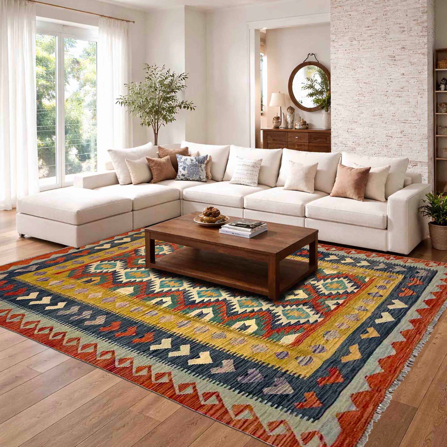 Hand Knotted Flatweave Kilim 5' 10" x 8' 2" ft / 178 x 250 cm - No. Y39460