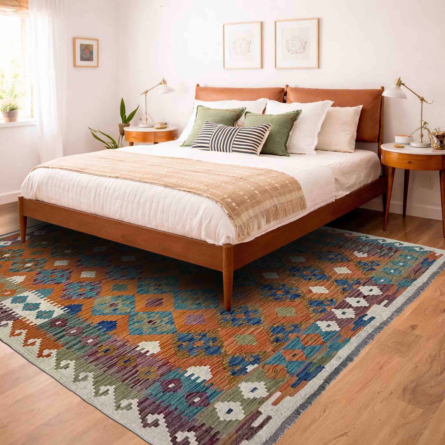 Handmade Afghan Vegetable Kilim 5' 11" x 7' 7" ft / 180 x 231 cm - No. Y39461