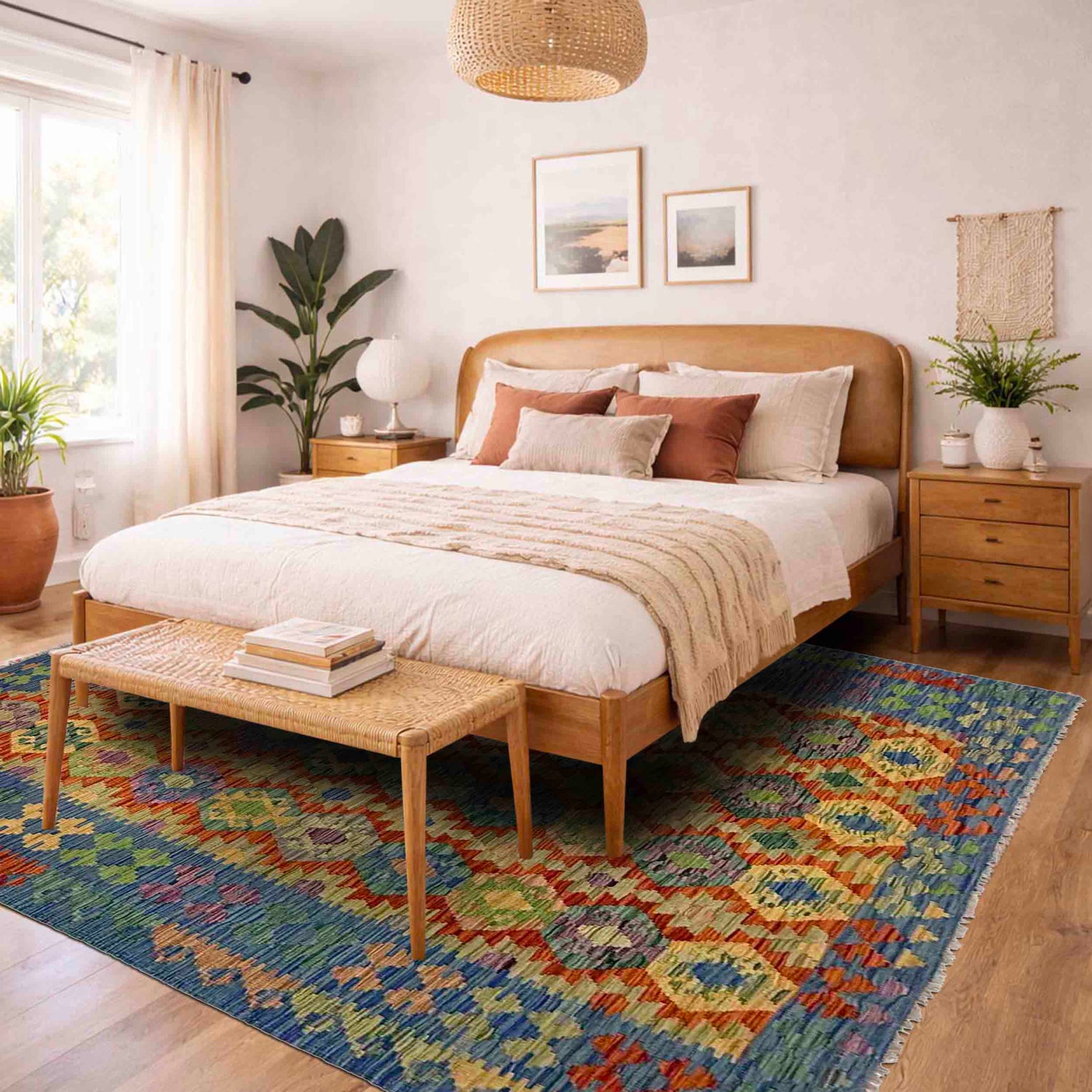 Hand Made Afghan Kilim 6' 2" x 8' 0" ft / 188 x 244 cm - No. Y39462