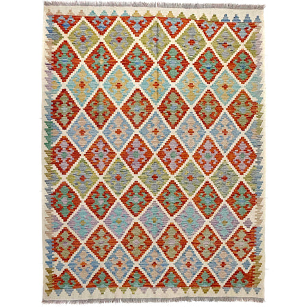 Multi Color ful Flat-Weave Wool Kilim 6' 1" x 7' 11" ft / 186 x 242 cm - No. Y39463