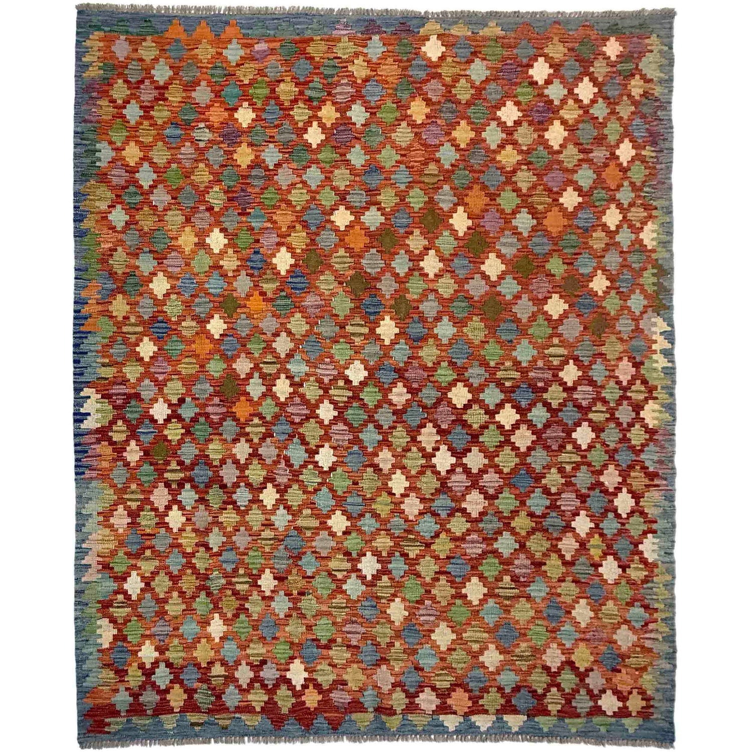 Multi Color ful Flat-Weave Wool Kilim 5' 11" x 8' 0" ft / 180 x 245 cm - No. Y39464