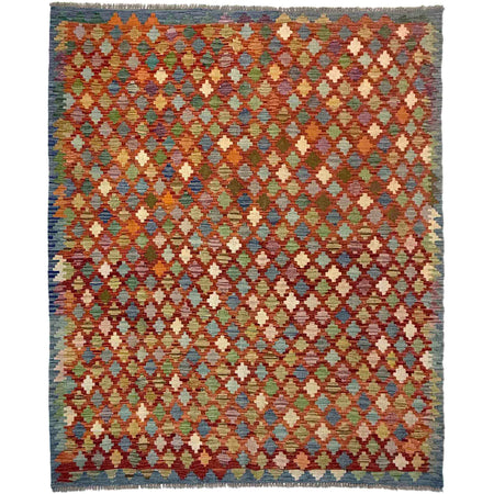 Multi Color ful Flat-Weave Wool Kilim 5' 11" x 8' 0" ft / 180 x 245 cm - No. Y39464