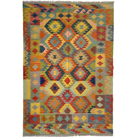 Hand Knotted Afghan Style Kilim 5' 7" x 8' 2" ft / 170 x 249 cm - No. Y39467