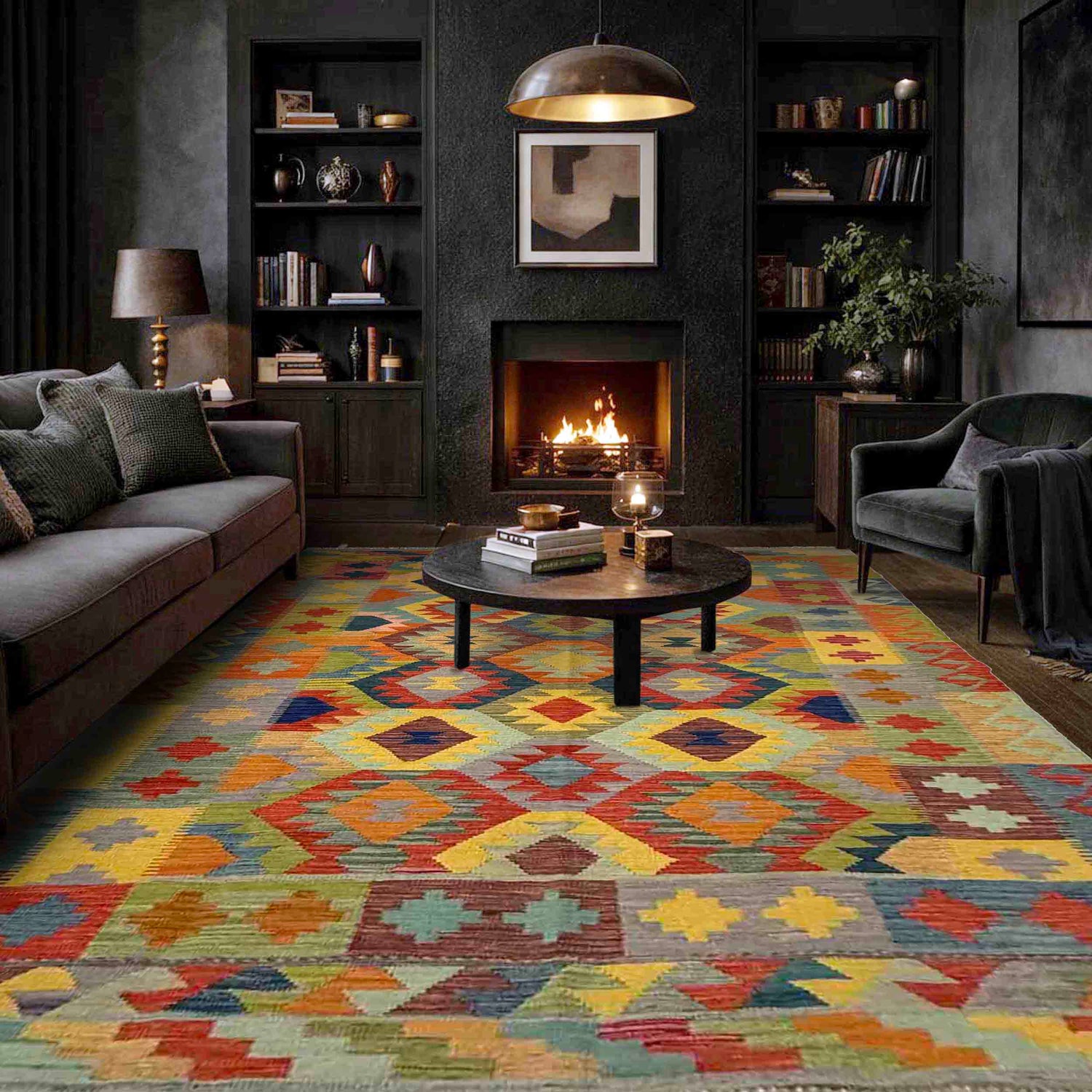 Hand Knotted Afghan Style Kilim 5' 7" x 8' 2" ft / 170 x 249 cm - No. Y39467