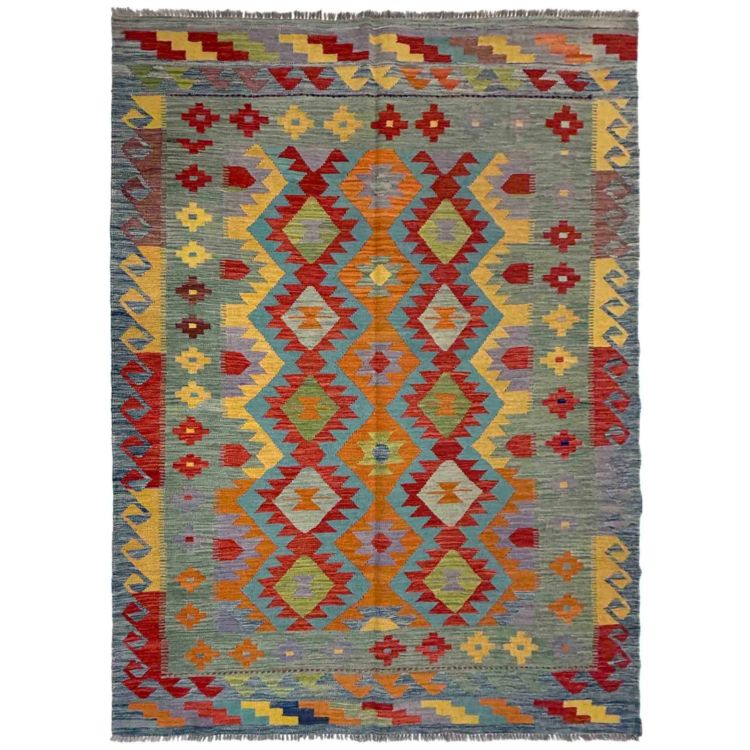 Hand Woven Wool Kelim 5' 7" x 8' 0" ft / 170 x 243 cm - No. Y39468