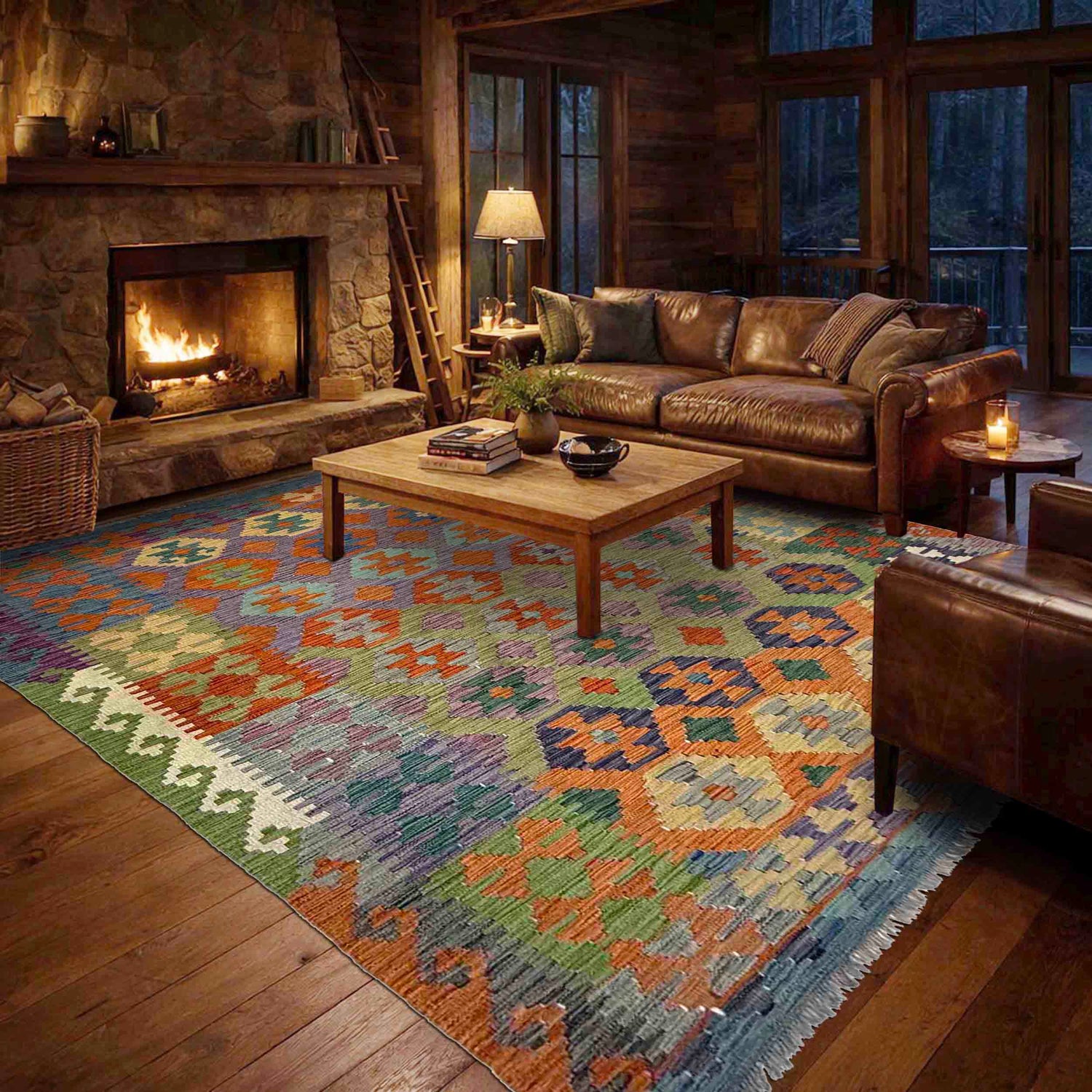Handmade Turkish Design Wool Kilim 5' 9" x 8' 0" ft / 176 x 245 cm - No. Y39469
