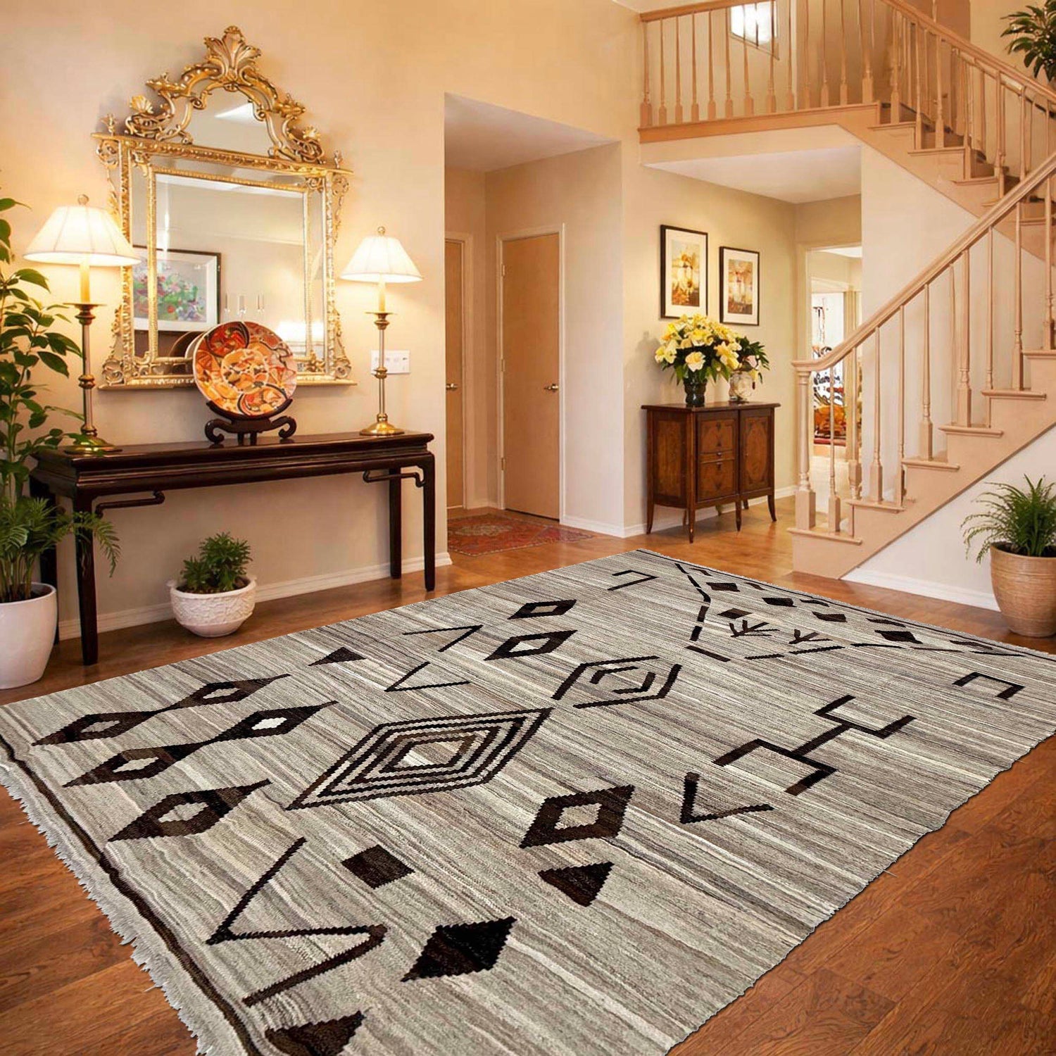 Hand Made Afghan Kilim 5' 8" x 7' 7" ft / 173 x 230 cm - No. Y39470