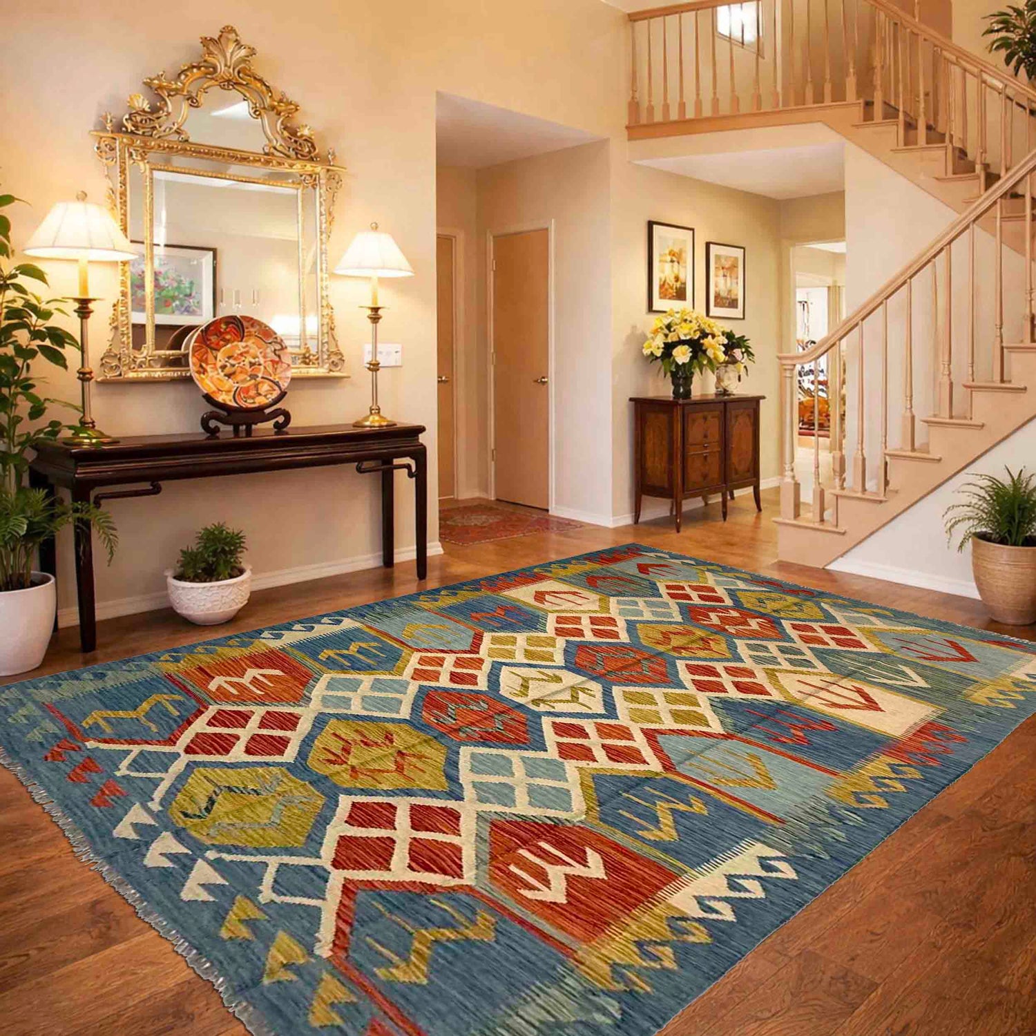Hand Knotted Flatweave Kilim 5' 7" x 8' 0" ft / 170 x 244 cm - No. Y39472